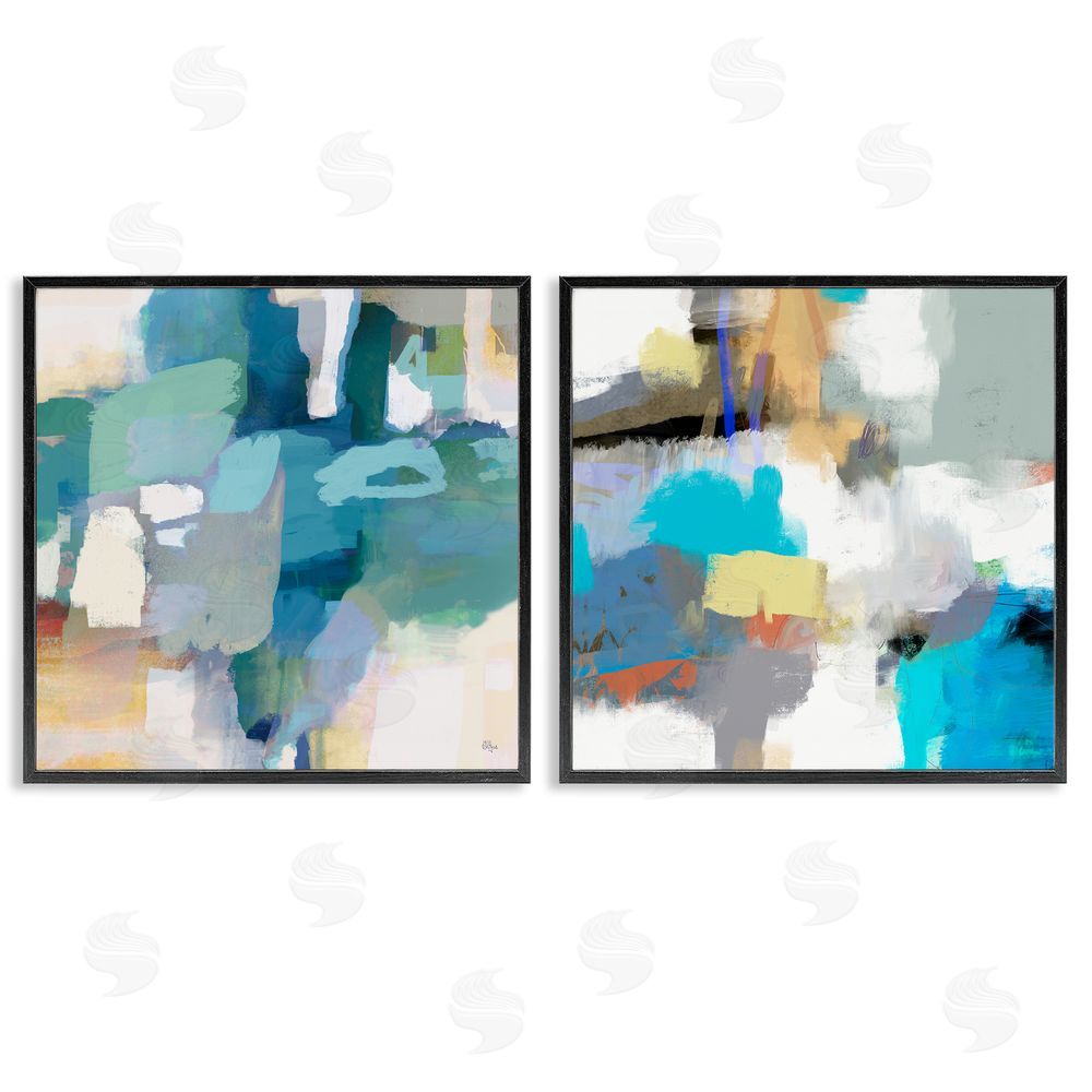 Lisa Ridgers Modern Blocked Brush Strokes Collage Black Framed Giclee Wall Art Print