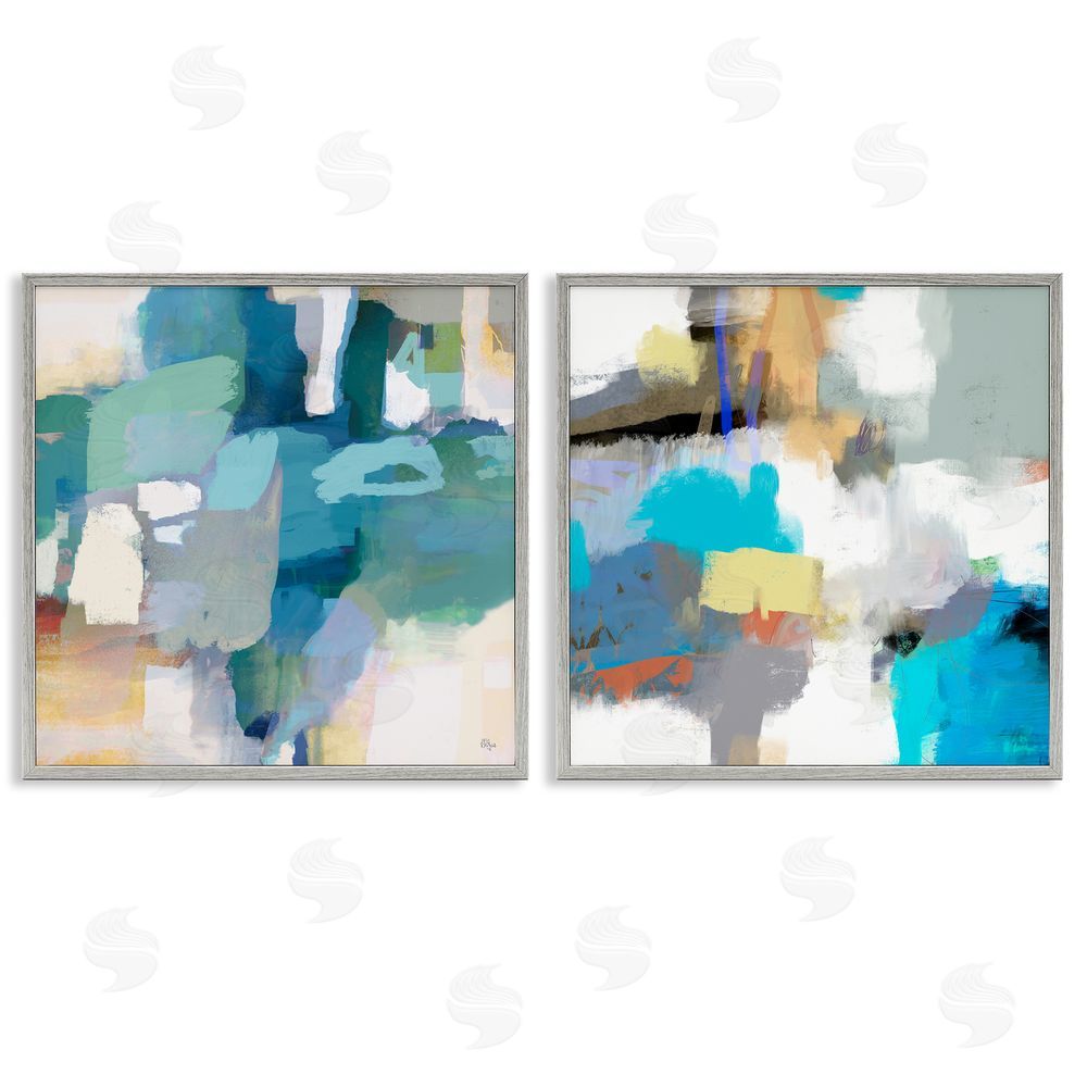 Lisa Ridgers Modern Blocked Brush Strokes Collage Gray Framed Giclee Wall Art Print