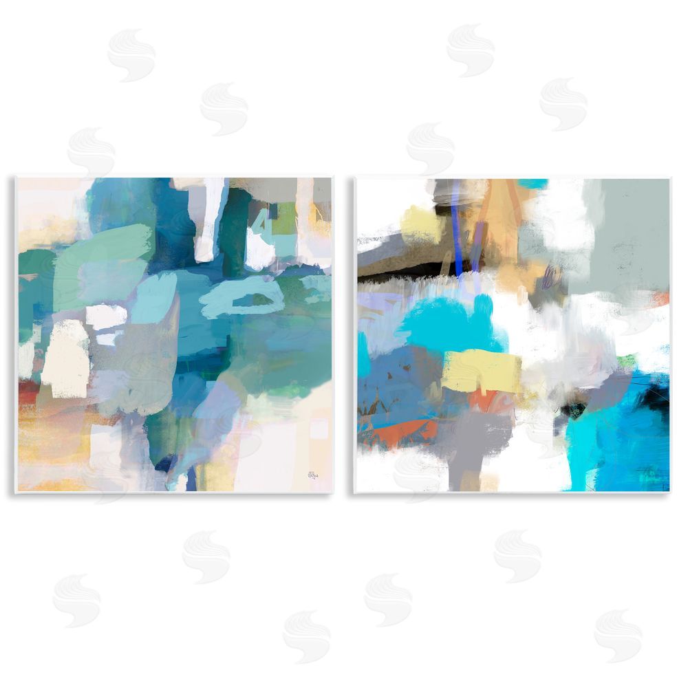 Lisa Ridgers Modern Blocked Brush Strokes Collage Wooden Wall Plaque Art Print