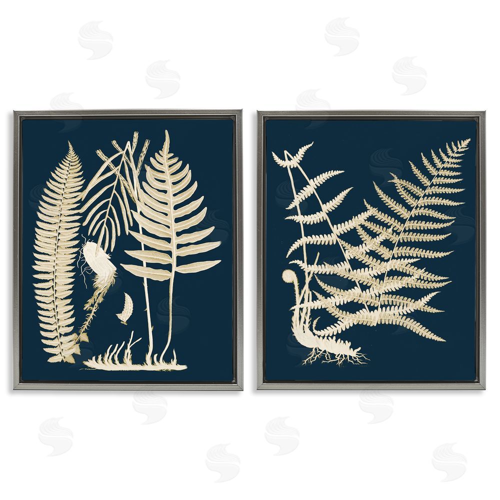 Piddix Modern Layered Vegetation Natural Leaves Gray Floating Frame Canvas Wall Art Print