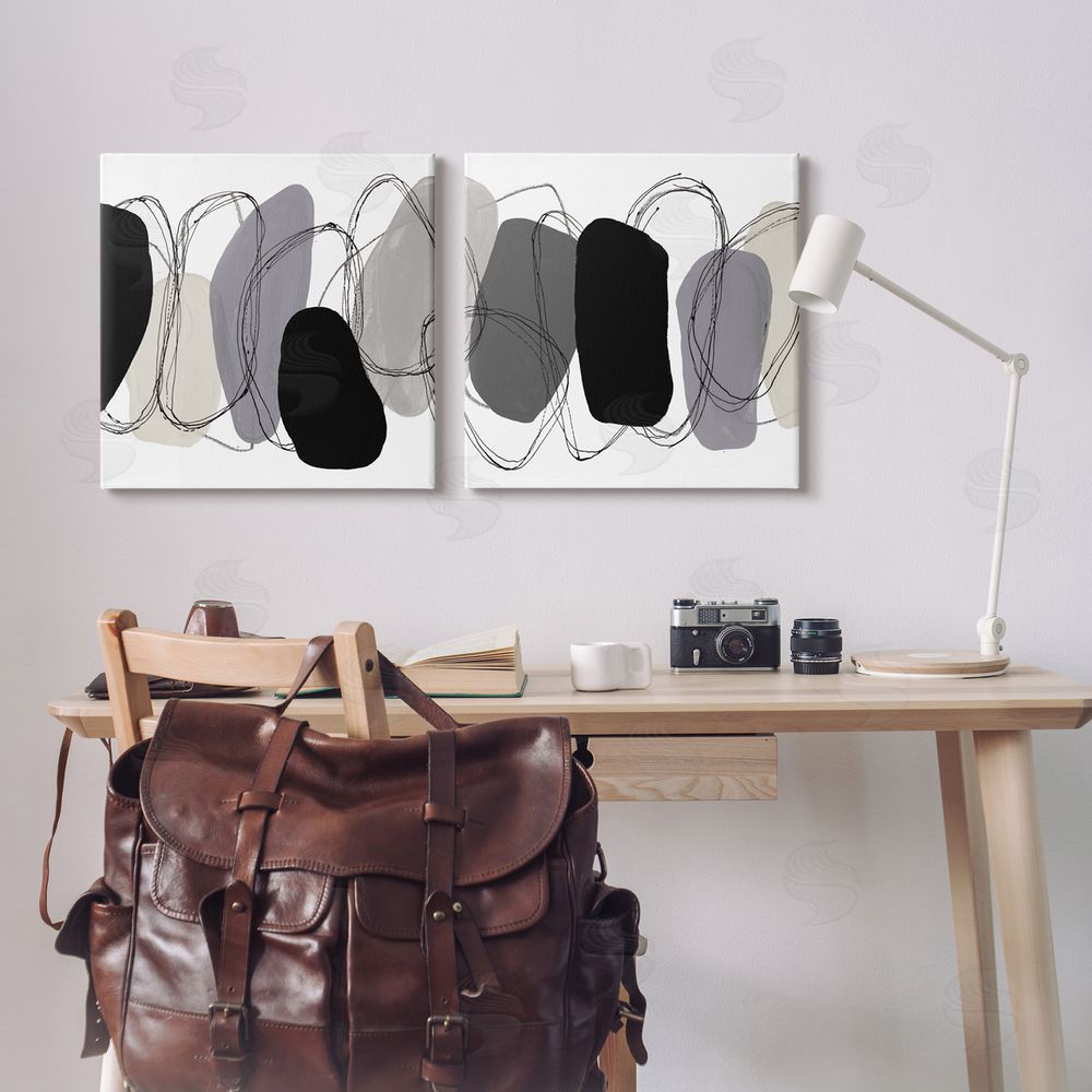 Ruth Fromstein Contemporary Oblique Circular Shapes Canvas Wall Art Print in Room