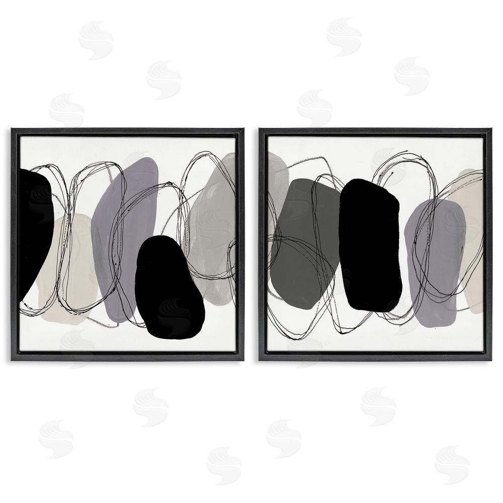 Ruth Fromstein Contemporary Oblique Circular Shapes Black Floating Frame Canvas Wall Art Print