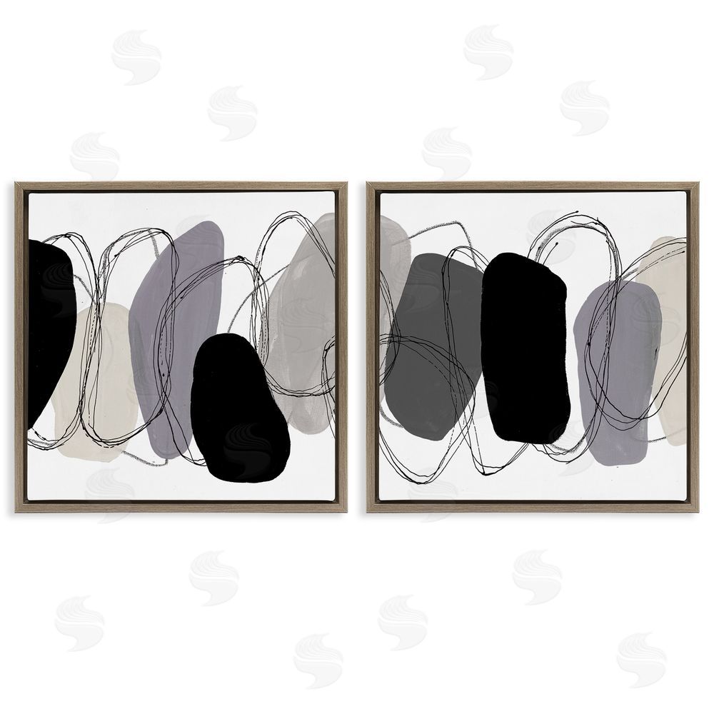 Ruth Fromstein Contemporary Oblique Circular Shapes Brown Floating Frame Canvas Wall Art Print