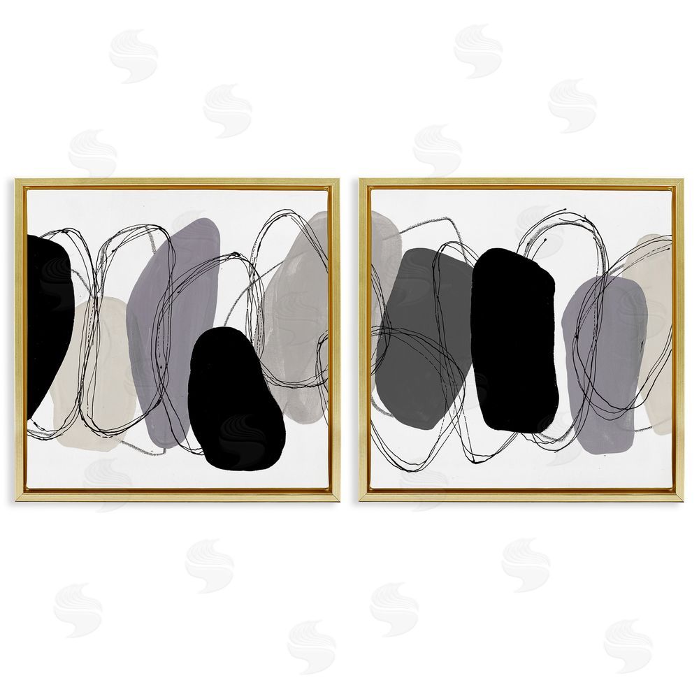 Ruth Fromstein Contemporary Oblique Circular Shapes Gold Floating Frame Canvas Wall Art Print