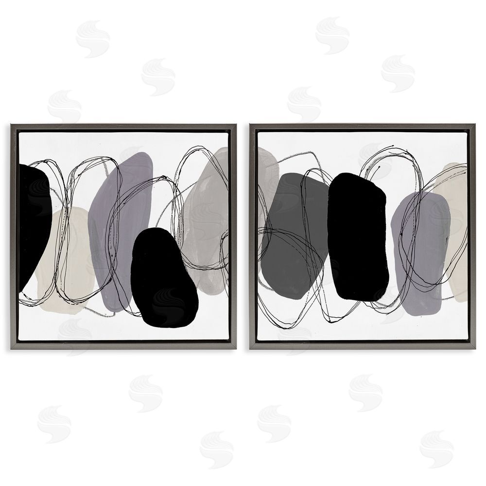 Ruth Fromstein Contemporary Oblique Circular Shapes Gray Floating Frame Canvas Wall Art Print