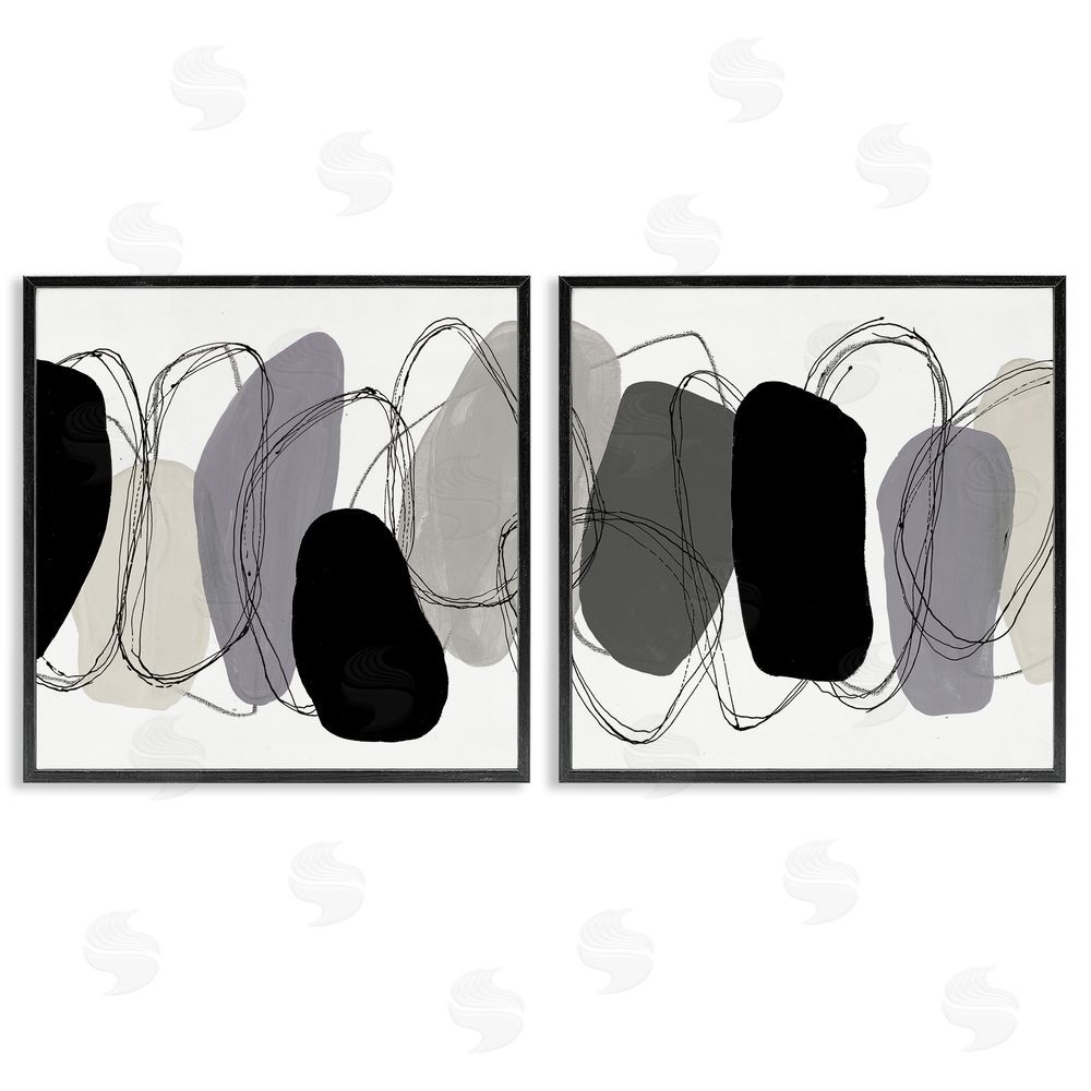 Ruth Fromstein Contemporary Oblique Circular Shapes Black Framed Giclee Wall Art Print