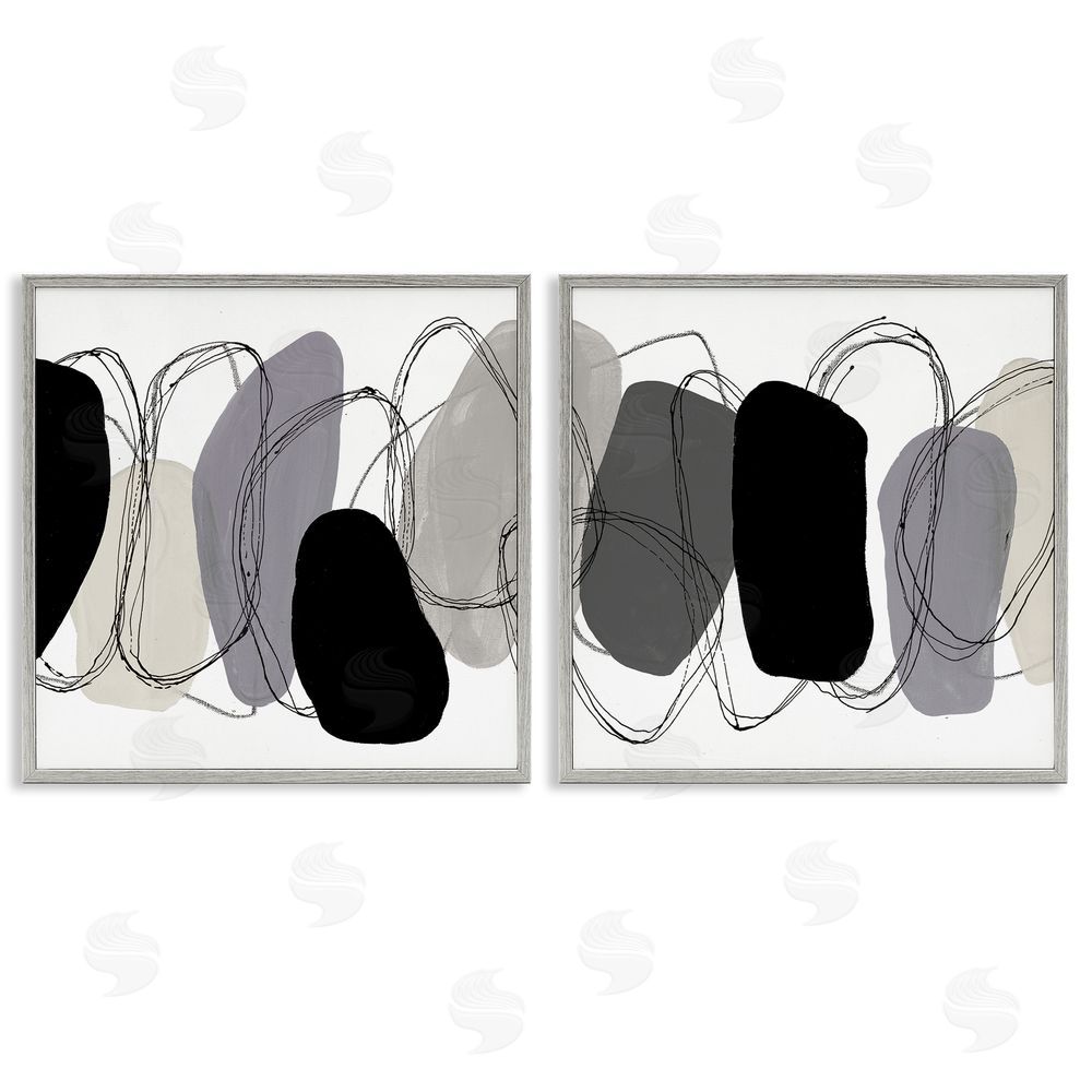 Ruth Fromstein Contemporary Oblique Circular Shapes Gray Framed Giclee Wall Art Print