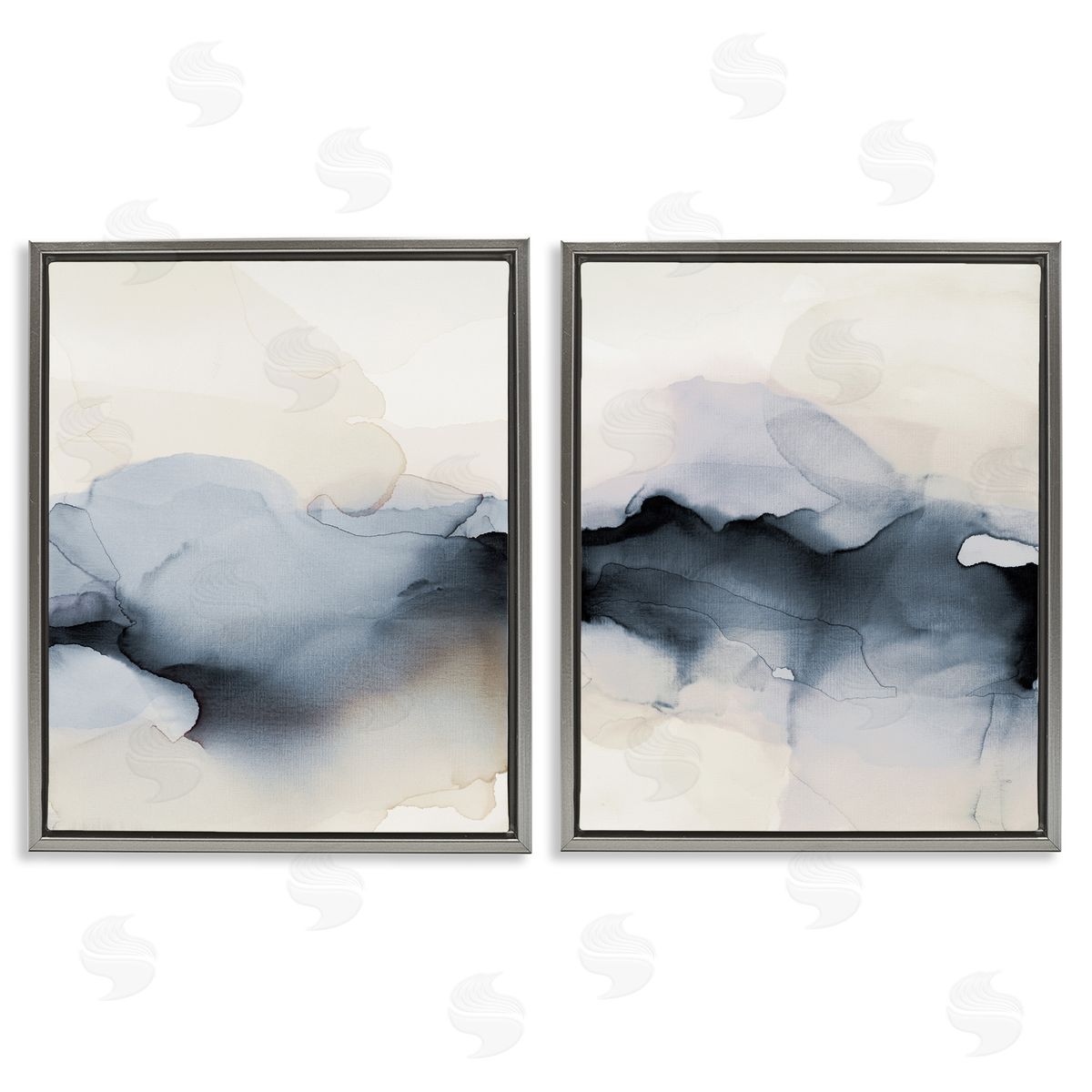Mysterious Abstract Obscure Watercolor Grey Floating Frame Canvas Wall Art, Home Decor by Kippi Leonard