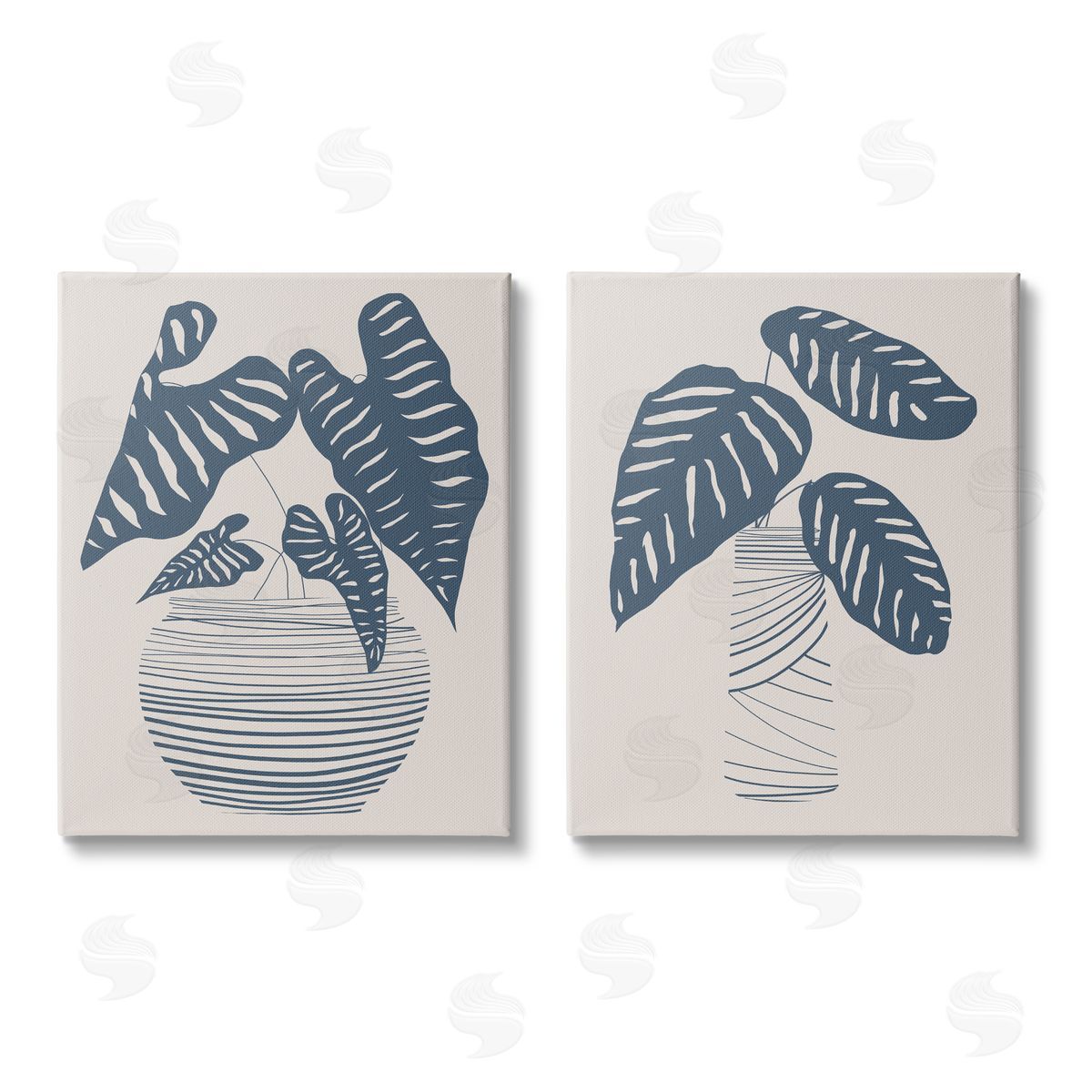 Daniela Santiago Neat Potted Plant Leaves Minimal Striped Vases Canvas Wall Art Print