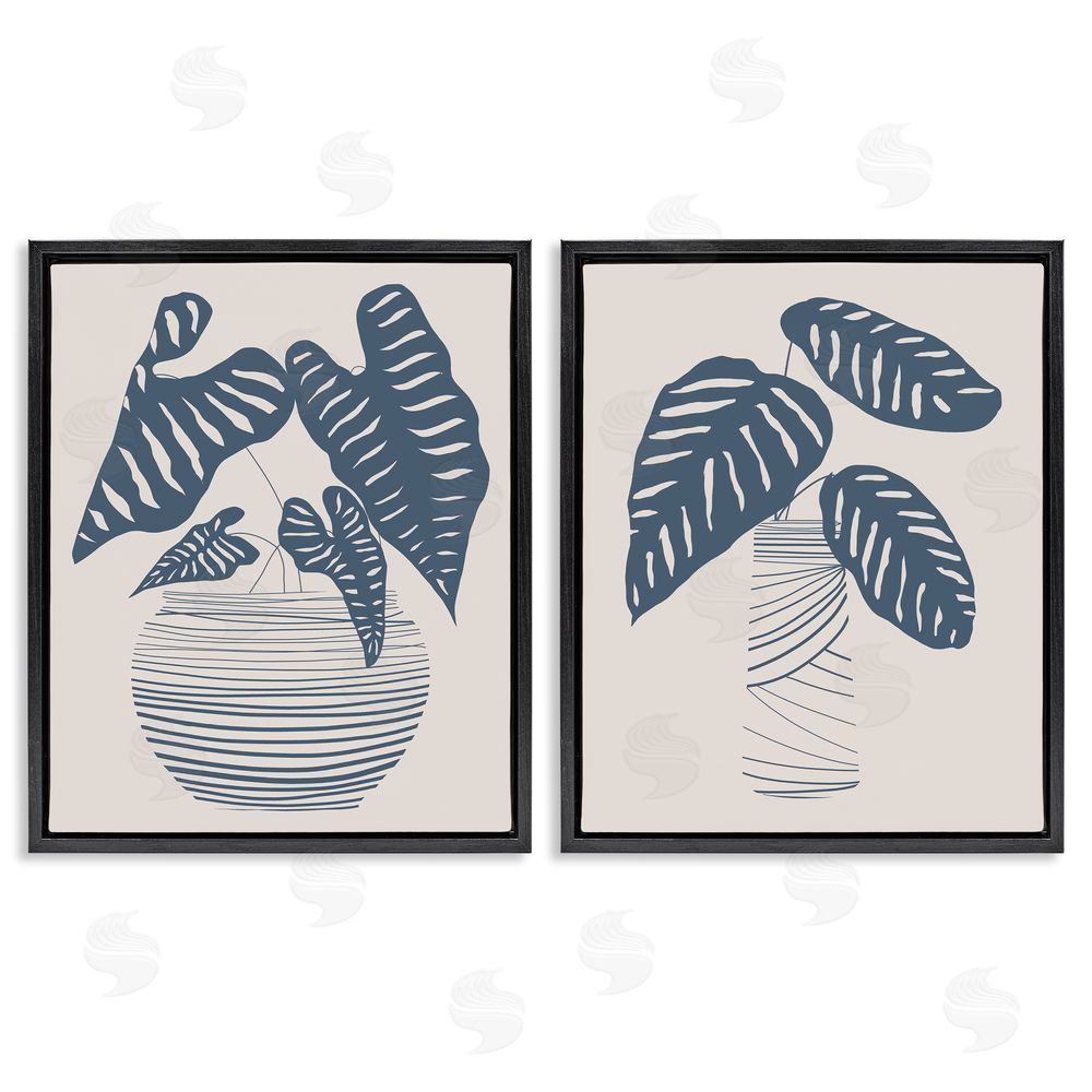 Daniela Santiago Neat Potted Plant Leaves Minimal Striped Vases Black Floating Frame Canvas Wall Art Print