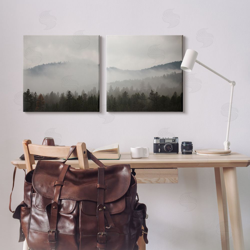 Carol Robinson Quiet Foggy Mountain Forest Nature Canvas Wall Art Print in Room