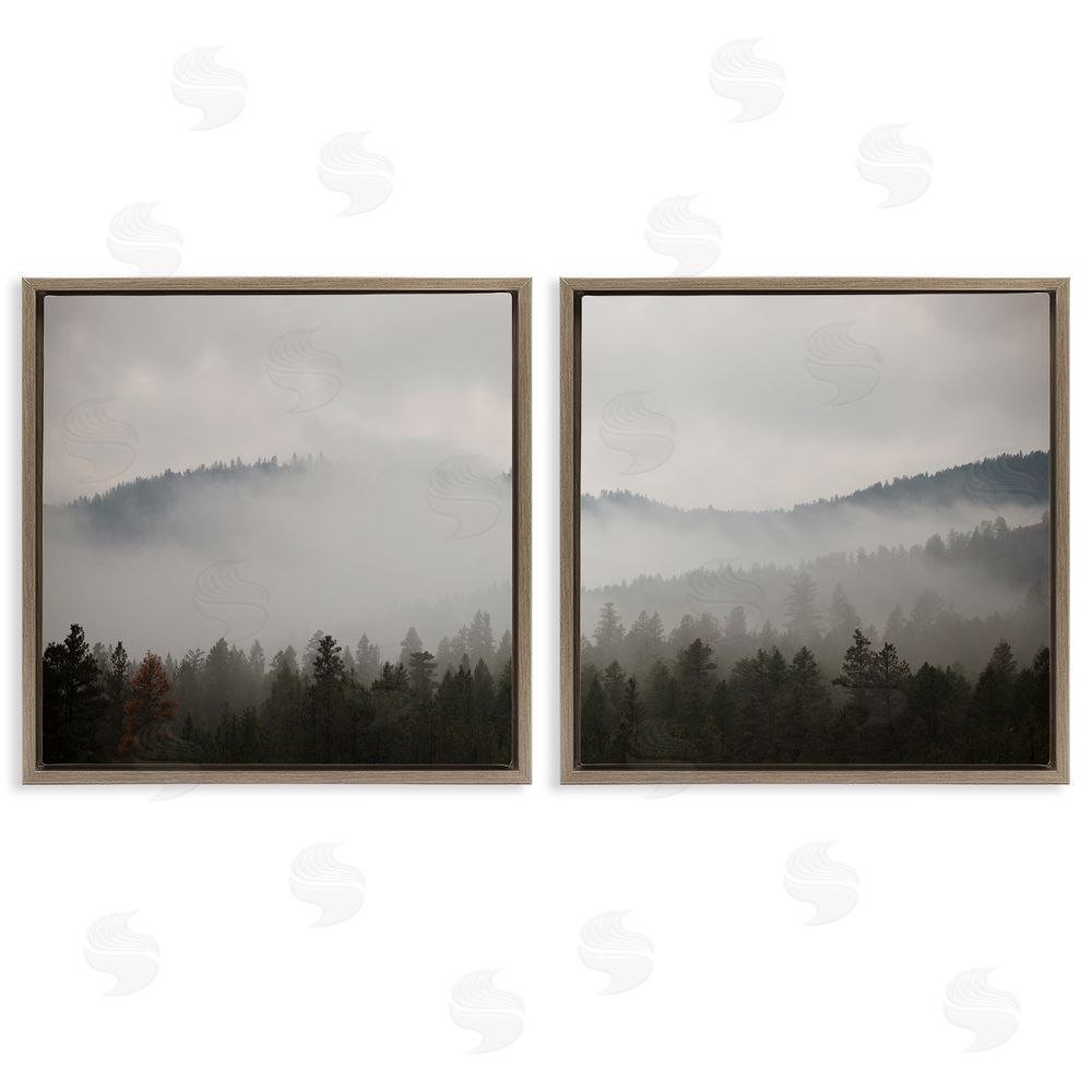 Carol Robinson Quiet Foggy Mountain Forest Nature Brown Floating Frame Canvas Wall Art Print