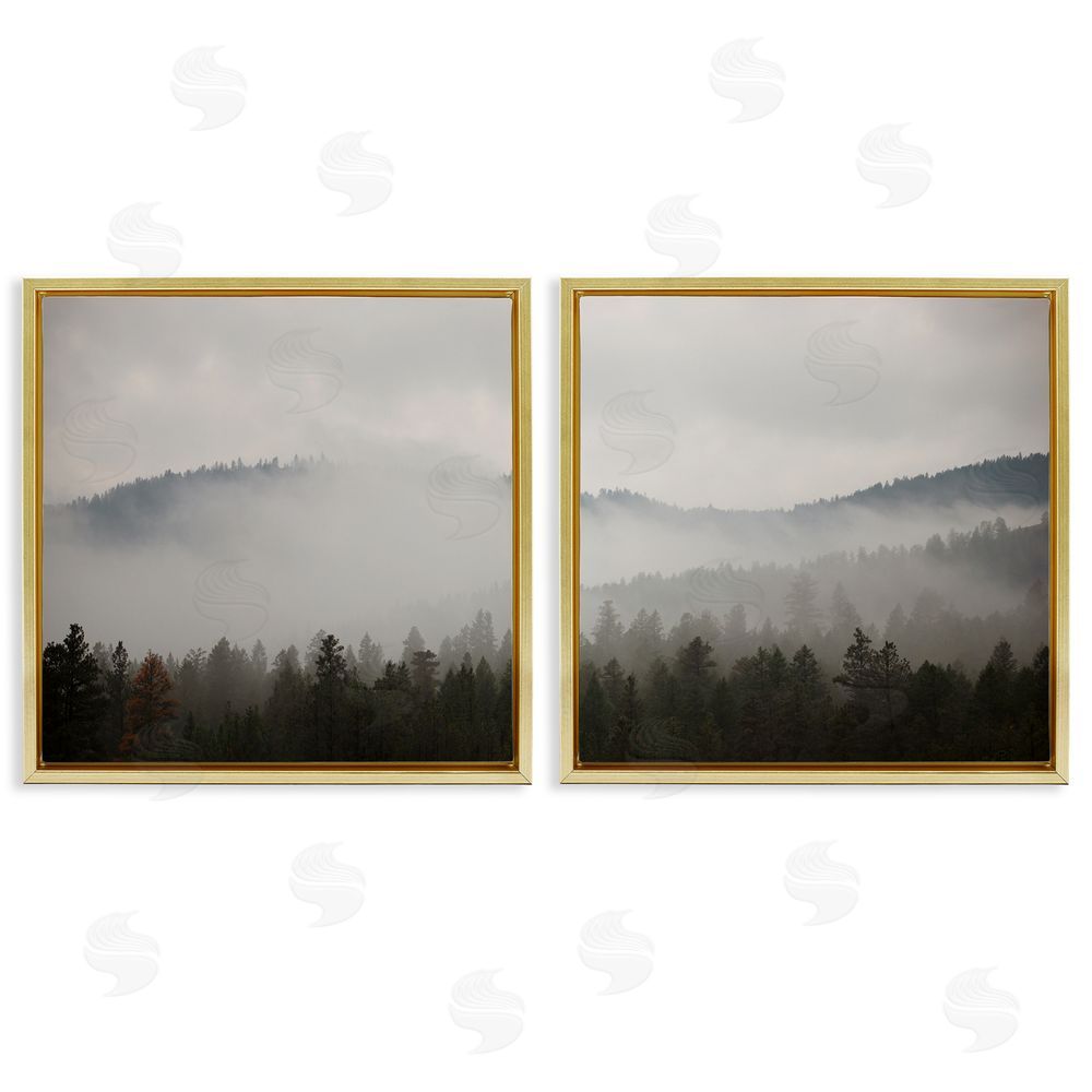 Carol Robinson Quiet Foggy Mountain Forest Nature Gold Floating Frame Canvas Wall Art Print