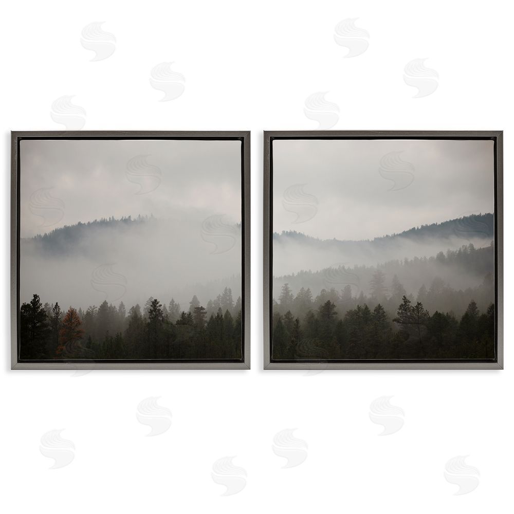 Carol Robinson Quiet Foggy Mountain Forest Nature Gray Floating Frame Canvas Wall Art Print