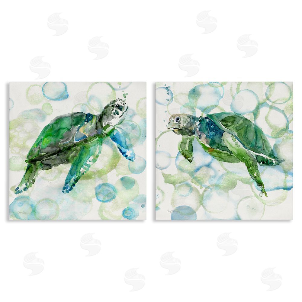 Carol Robinson Swimming Sea Turtle Floating Beach Bubbles  Canvas Wall Art Print