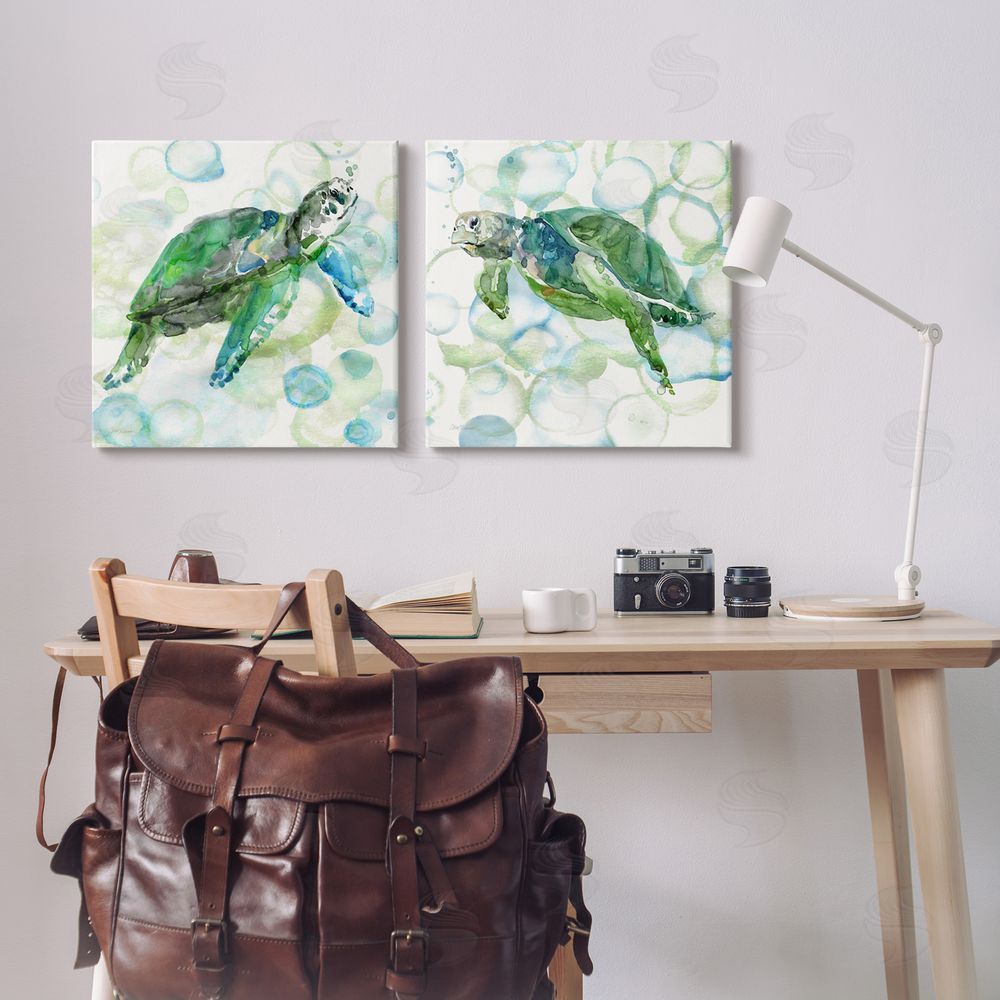 Carol Robinson Swimming Sea Turtle Floating Beach Bubbles  Canvas Wall Art Print in Room