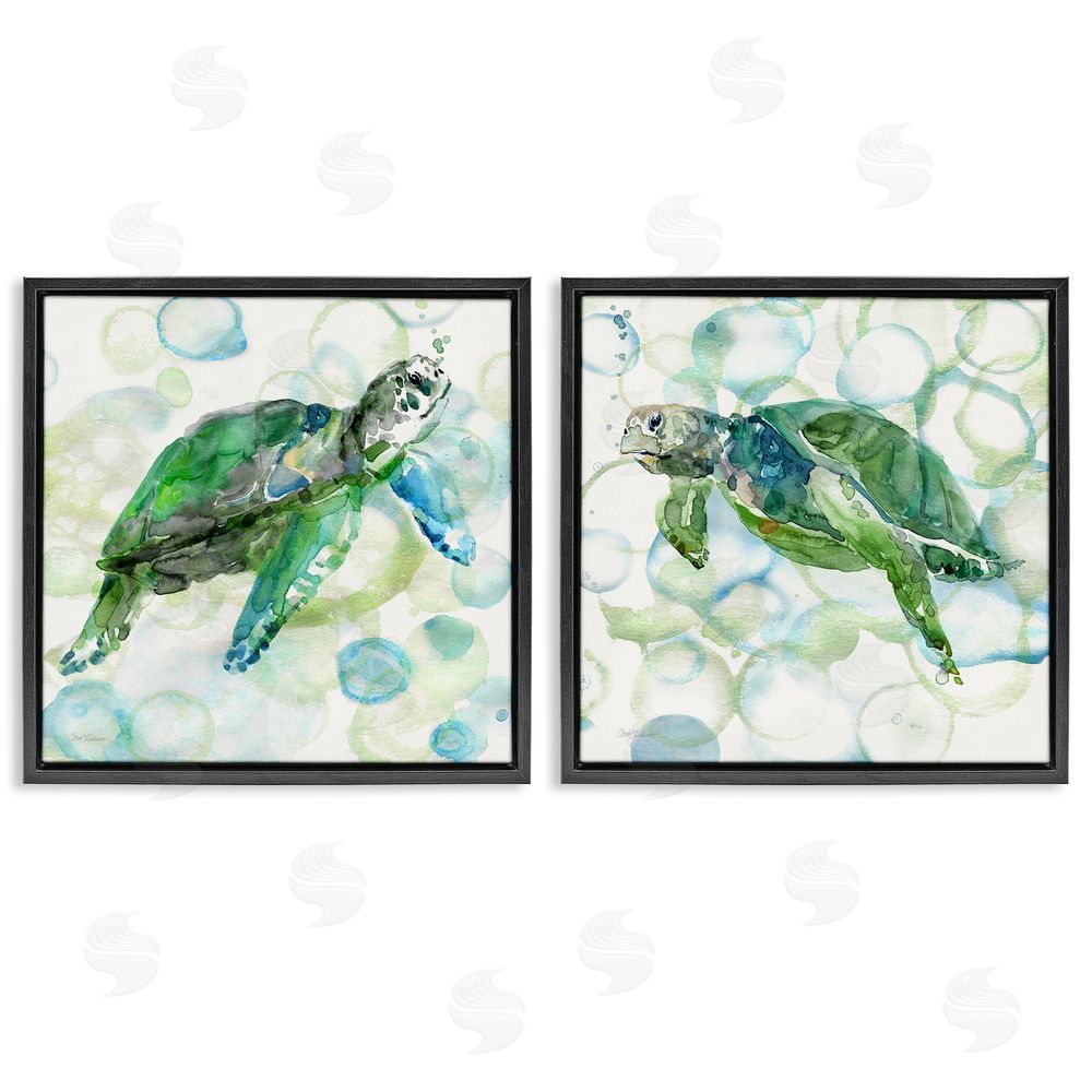 Carol Robinson Swimming Sea Turtle Floating Beach Bubbles  Black Floating Frame Canvas Wall Art Print