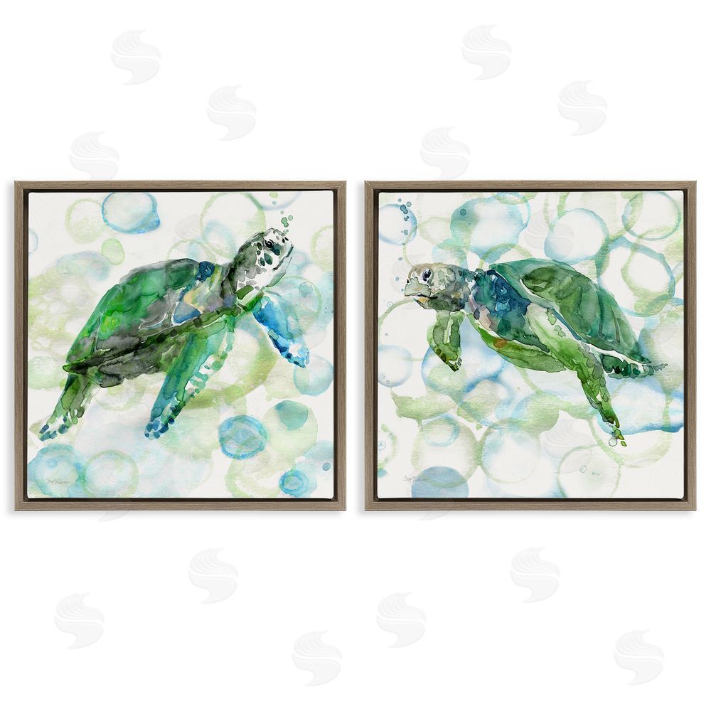 Carol Robinson Swimming Sea Turtle Floating Beach Bubbles  Brown Floating Frame Canvas Wall Art Print