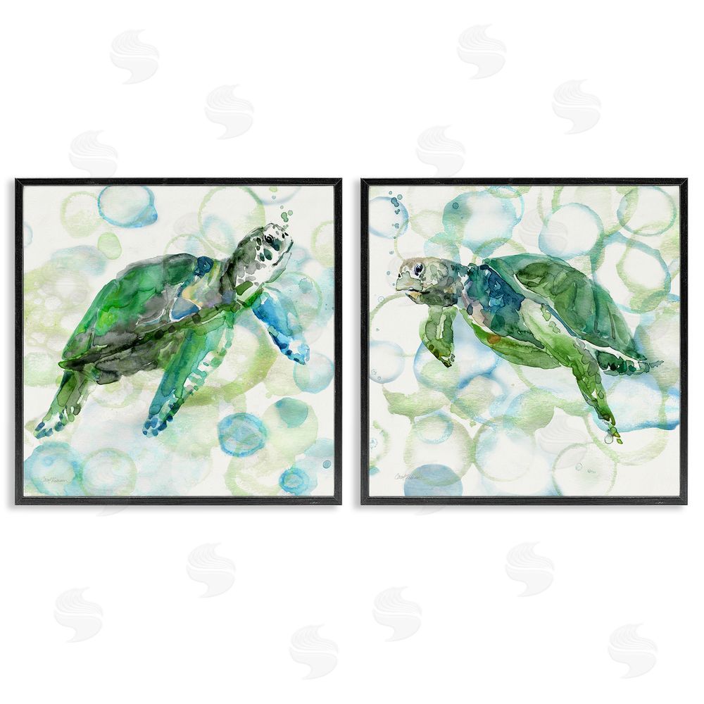 Carol Robinson Swimming Sea Turtle Floating Beach Bubbles  Black Framed Giclee Wall Art Print