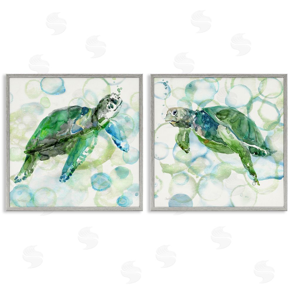 Carol Robinson Swimming Sea Turtle Floating Beach Bubbles  Gray Framed Giclee Wall Art Print