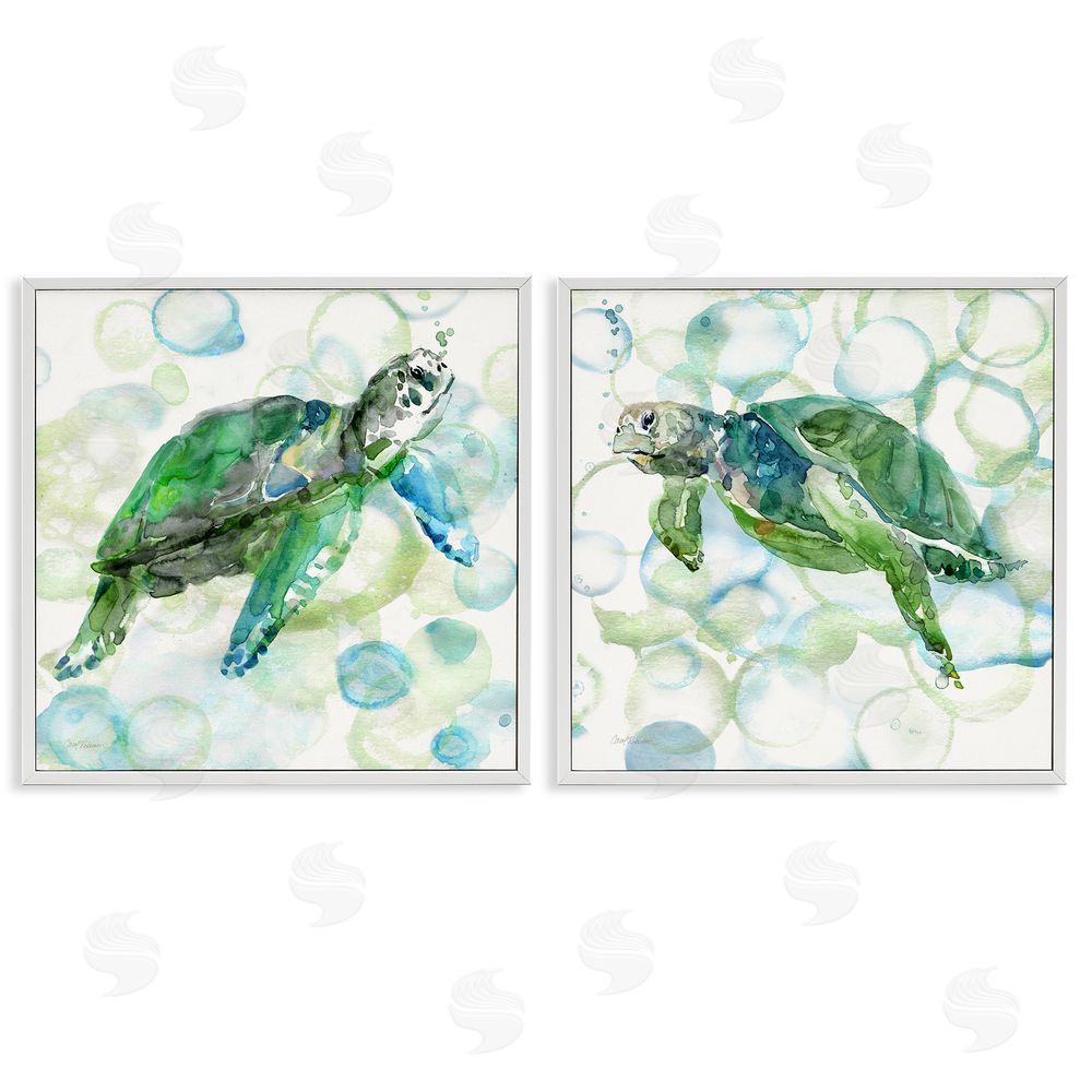 Carol Robinson Swimming Sea Turtle Floating Beach Bubbles  White Framed Giclee Wall Art Print