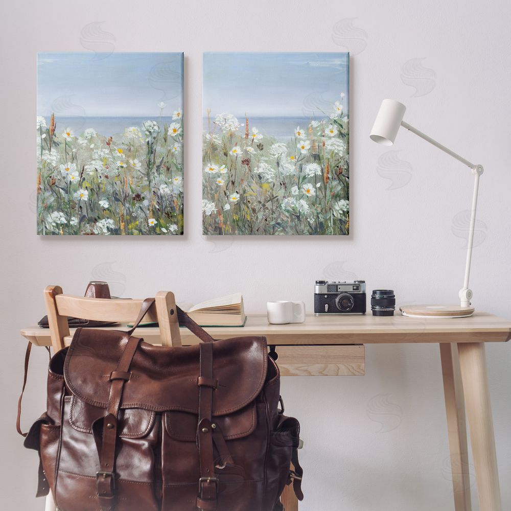 Sally Swatland Beachside Wild Flowers Blooming Scene Canvas Wall Art Print in Room