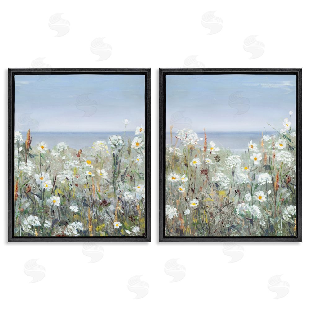 Sally Swatland Beachside Wild Flowers Blooming Scene Black Floating Frame Canvas Wall Art Print