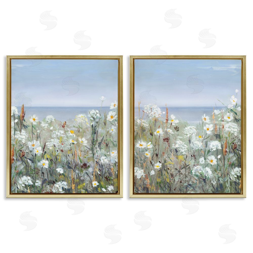 Sally Swatland Beachside Wild Flowers Blooming Scene Gold Floating Frame Canvas Wall Art Print