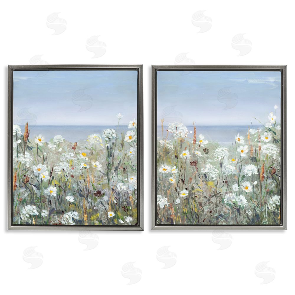 Sally Swatland Beachside Wild Flowers Blooming Scene Gray Floating Frame Canvas Wall Art Print