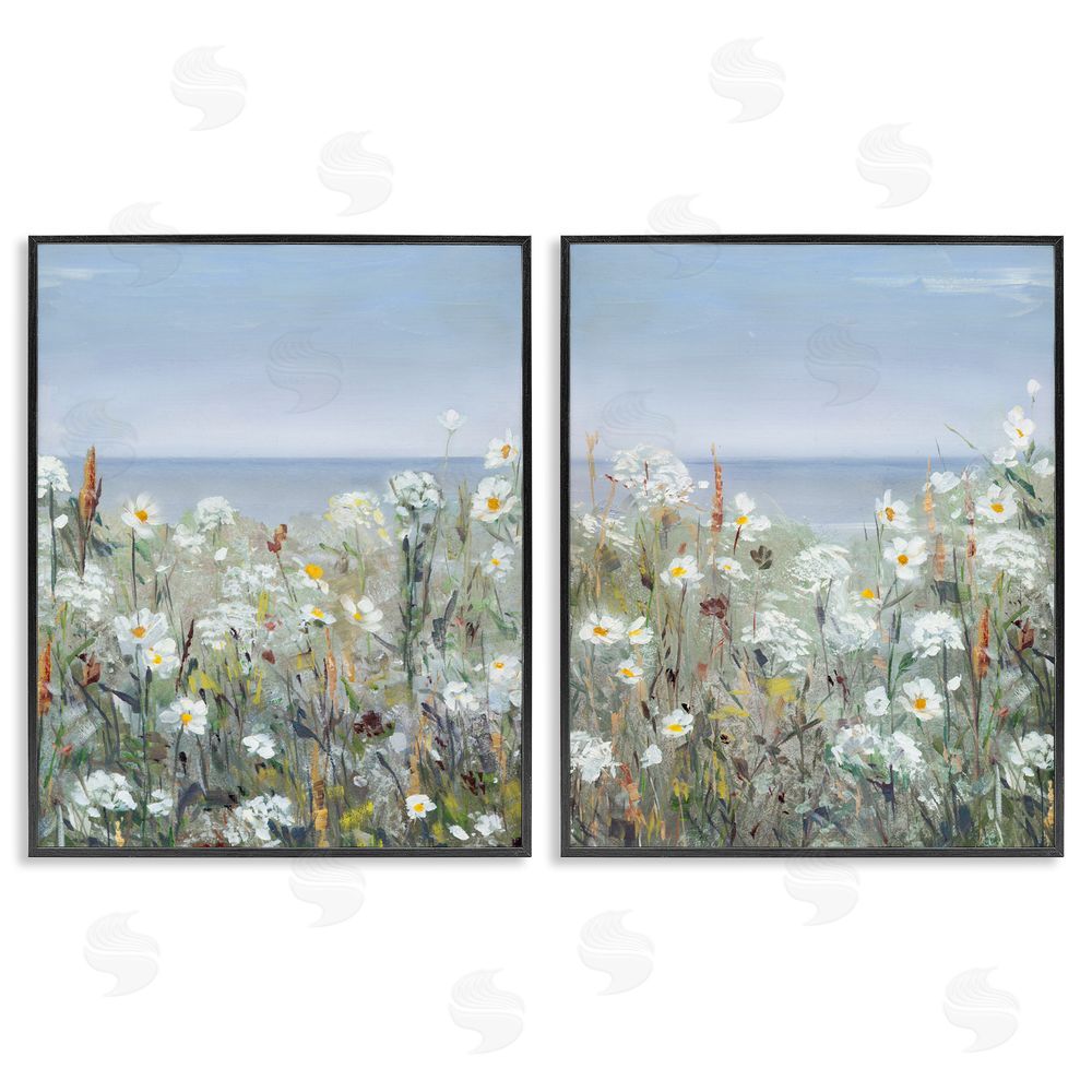 Sally Swatland Beachside Wild Flowers Blooming Scene Black Framed Giclee Wall Art Print