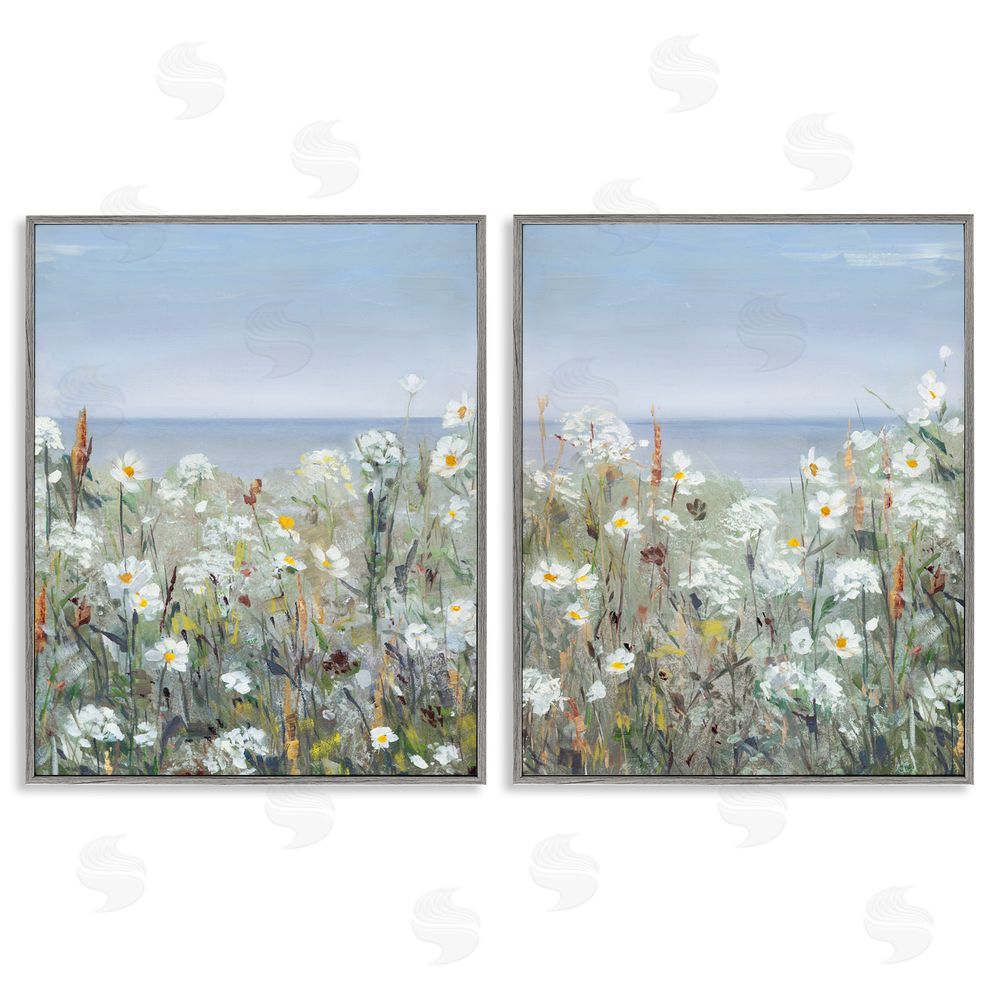 Sally Swatland Beachside Wild Flowers Blooming Scene Gray Framed Giclee Wall Art Print