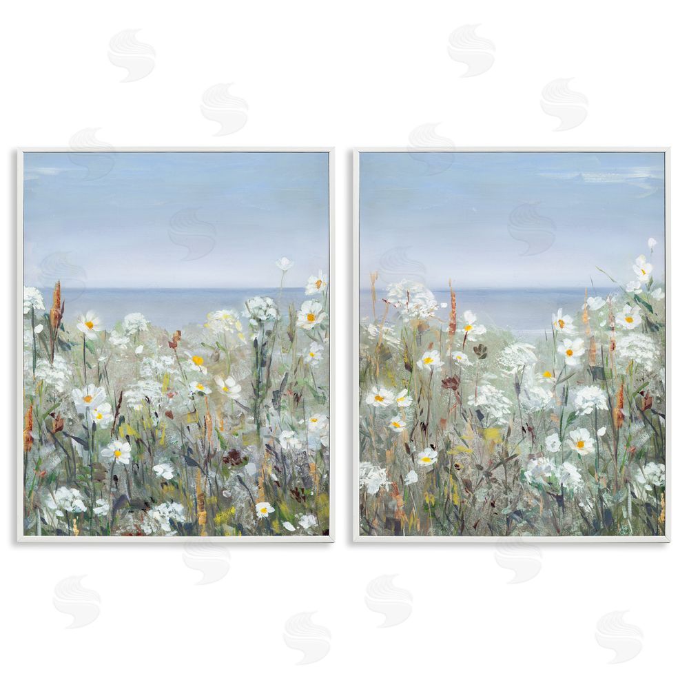Sally Swatland Beachside Wild Flowers Blooming Scene White Framed Giclee Wall Art Print