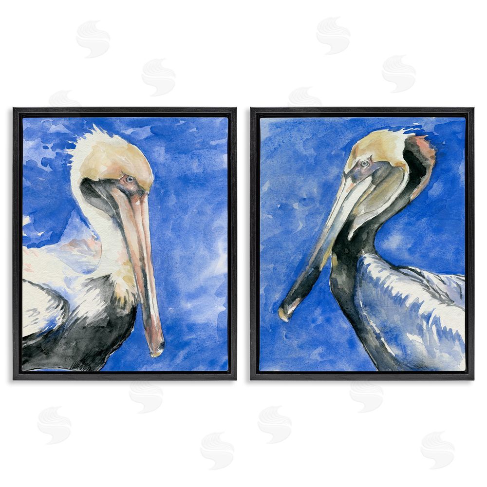 Jennifer Paxton Parker Nautical Pelican Birds Portrait Nature Black Floating Frame Canvas Wall Art Print