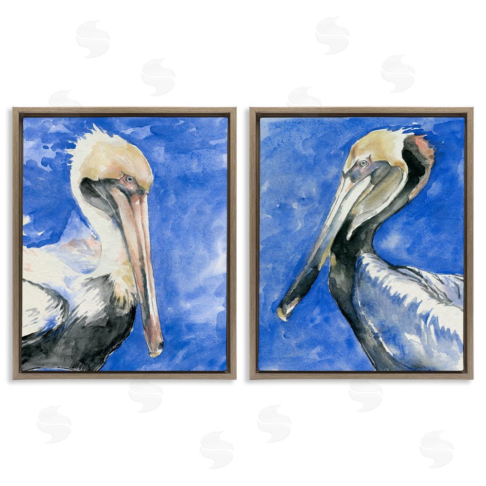 Jennifer Paxton Parker Nautical Pelican Birds Portrait Nature Brown Floating Frame Canvas Wall Art Print