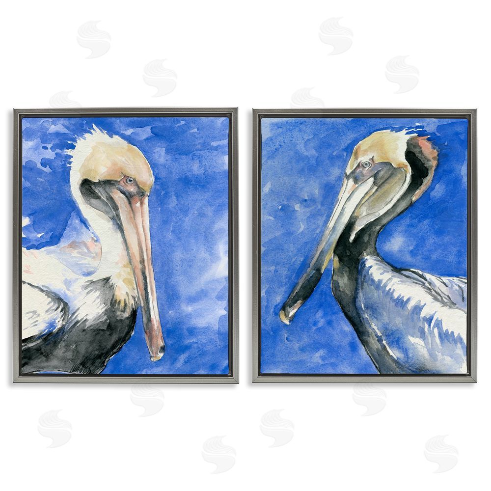 Jennifer Paxton Parker Nautical Pelican Birds Portrait Nature Gray Floating Frame Canvas Wall Art Print