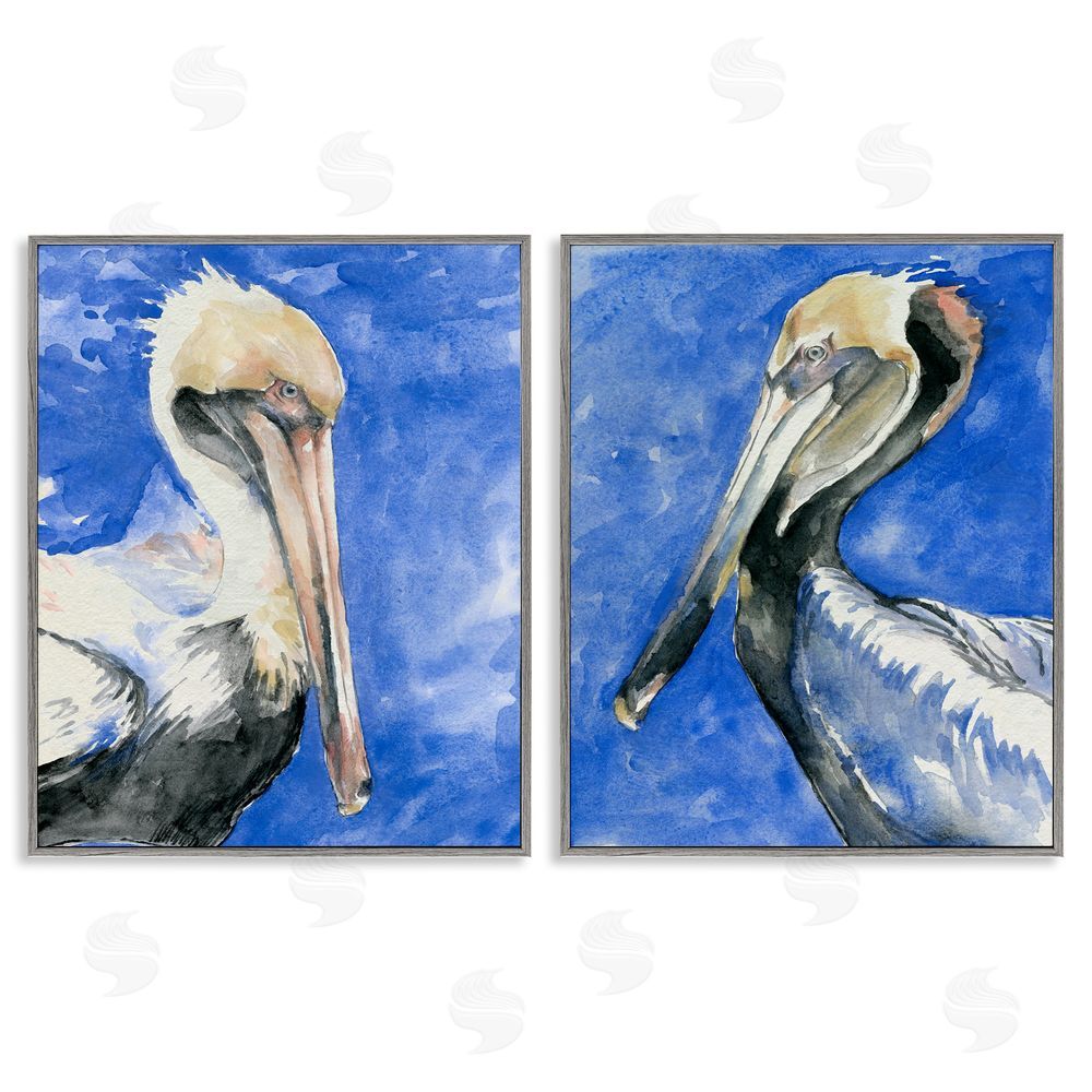 Jennifer Paxton Parker Nautical Pelican Birds Portrait Nature Gray Framed Giclee Wall Art Print