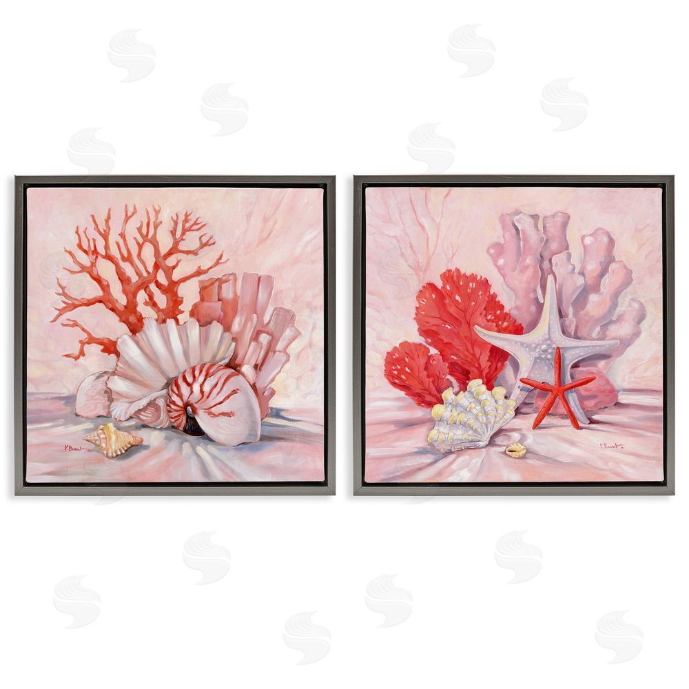 Paul Brent Pink Coral Sea Life Gray Floating Frame Canvas Wall Art Print