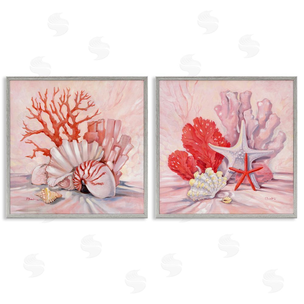 Paul Brent Pink Coral Sea Life Gray Framed Giclee Wall Art Print