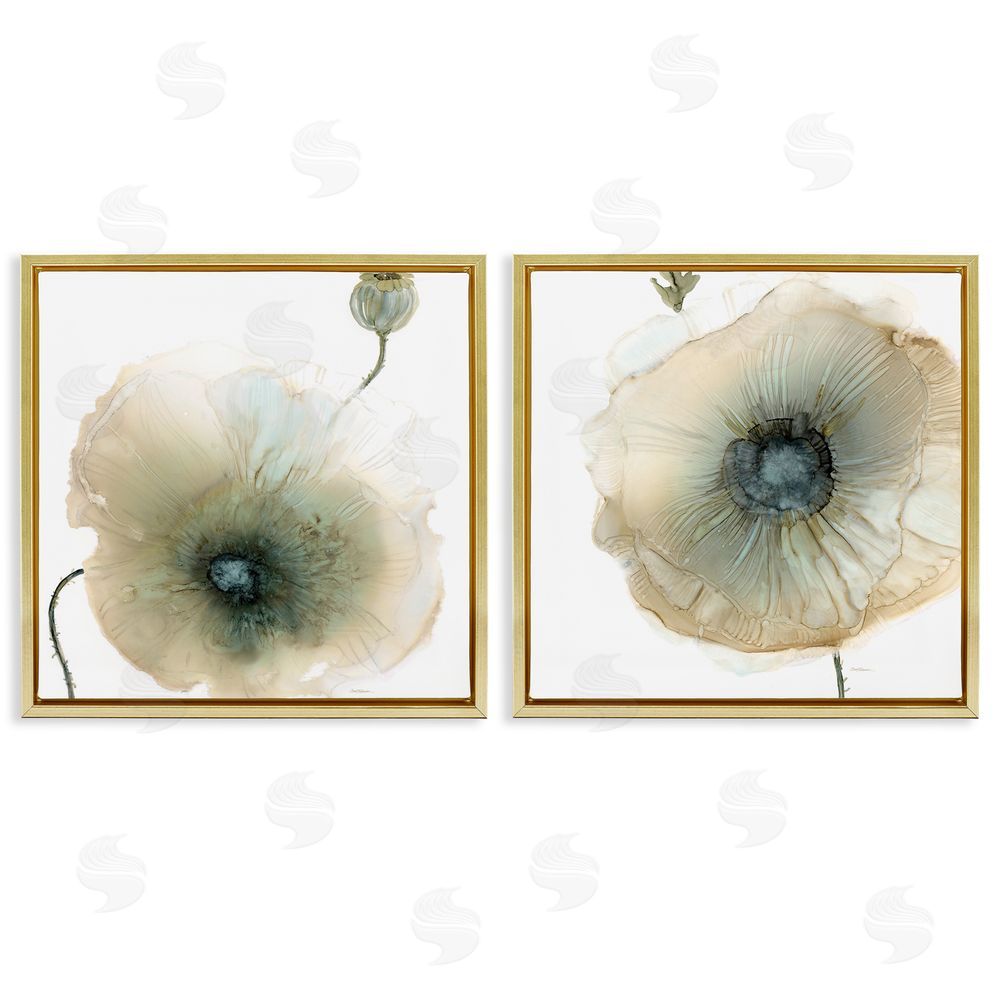 Carol Robinson Poppy Flowers Modern Watercolor  Gold Floating Frame Canvas Wall Art Print