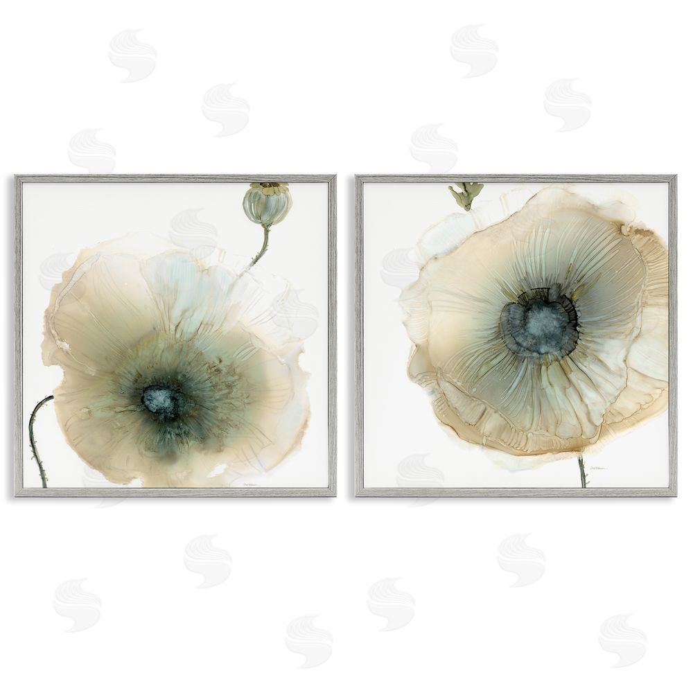 Carol Robinson Poppy Flowers Modern Watercolor  Gray Framed Giclee Wall Art Print