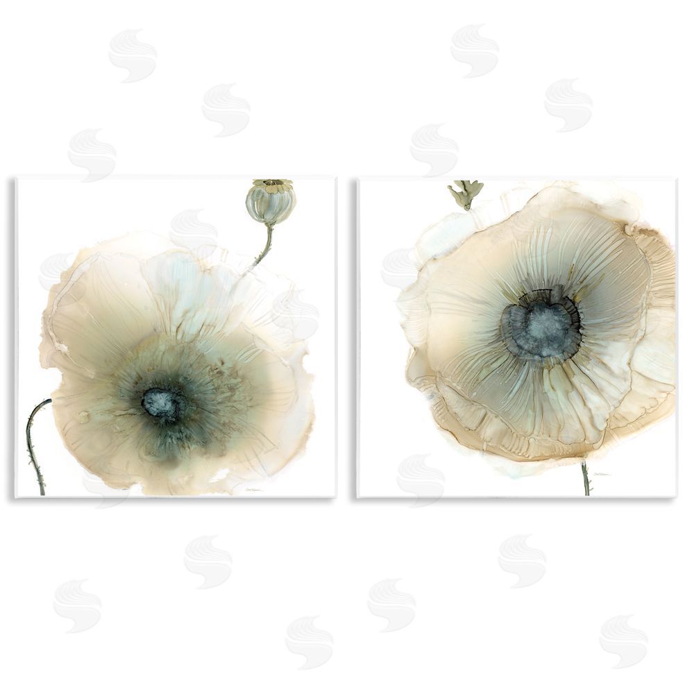 Carol Robinson Poppy Flowers Modern Watercolor  Wooden Wall Plaque Art Print