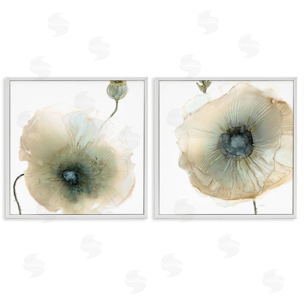 Carol Robinson Poppy Flowers Modern Watercolor  White Framed Giclee Wall Art Print