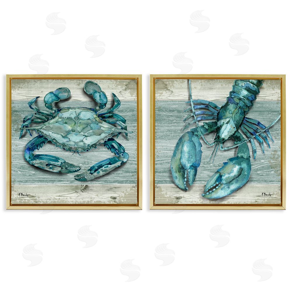 Paul Brent Rustic Crab Northpoint Lobster Gold Floating Frame Canvas Wall Art Print