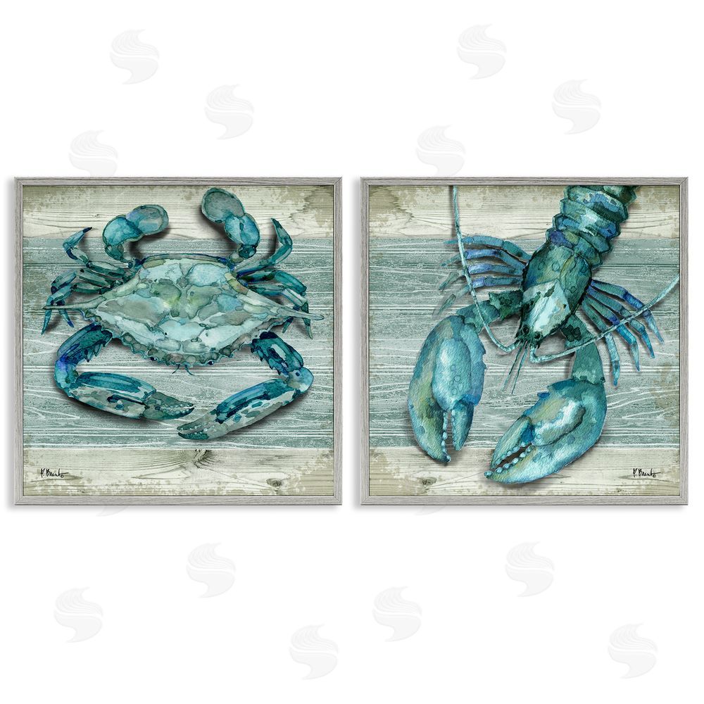 Paul Brent Rustic Crab Northpoint Lobster Gray Framed Giclee Wall Art Print