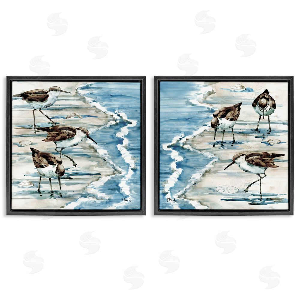 Paul Brent Sandpipers Grazing Beach Shore Black Floating Frame Canvas Wall Art Print