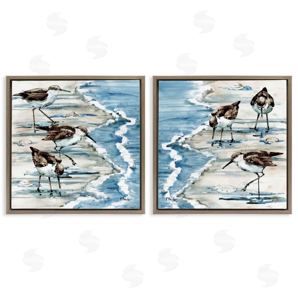 Paul Brent Sandpipers Grazing Beach Shore Brown Floating Frame Canvas Wall Art Print