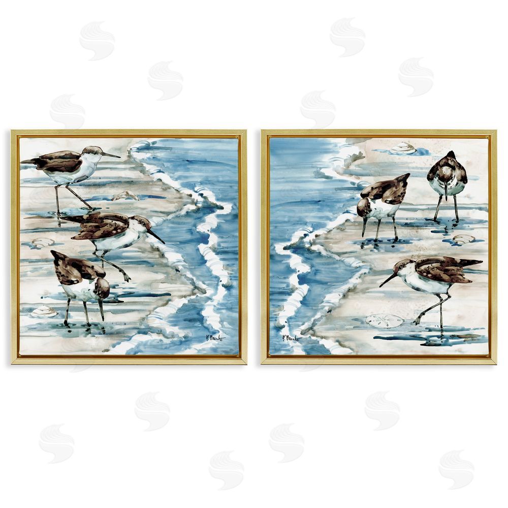 Paul Brent Sandpipers Grazing Beach Shore Gold Floating Frame Canvas Wall Art Print