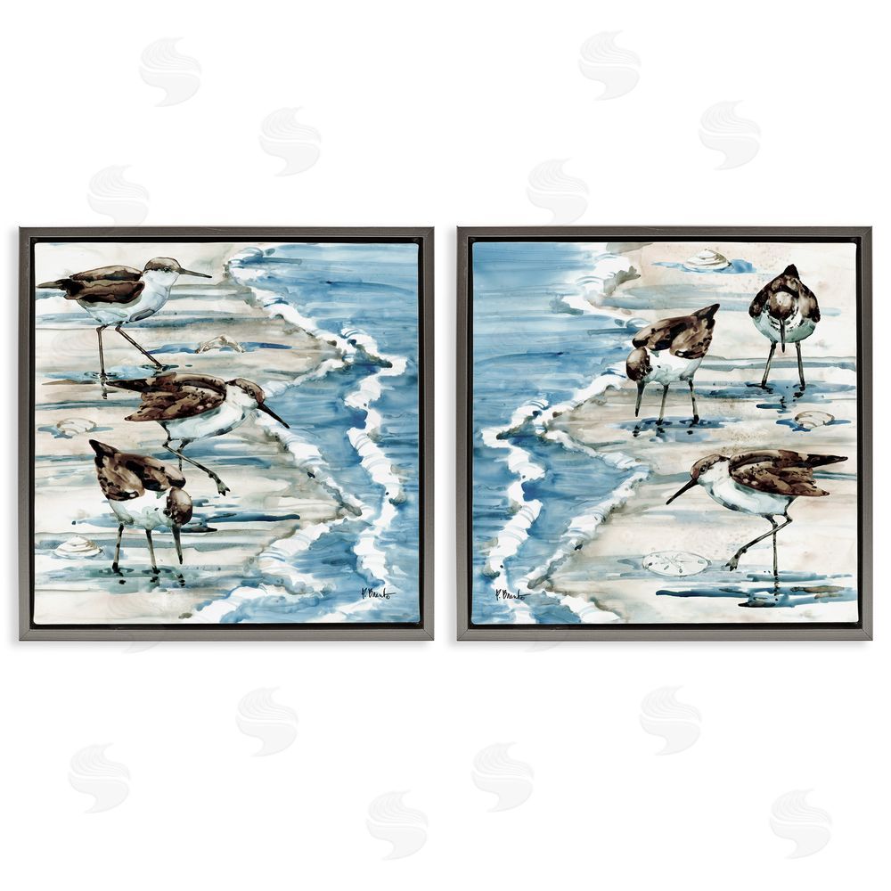 Paul Brent Sandpipers Grazing Beach Shore Gray Floating Frame Canvas Wall Art Print