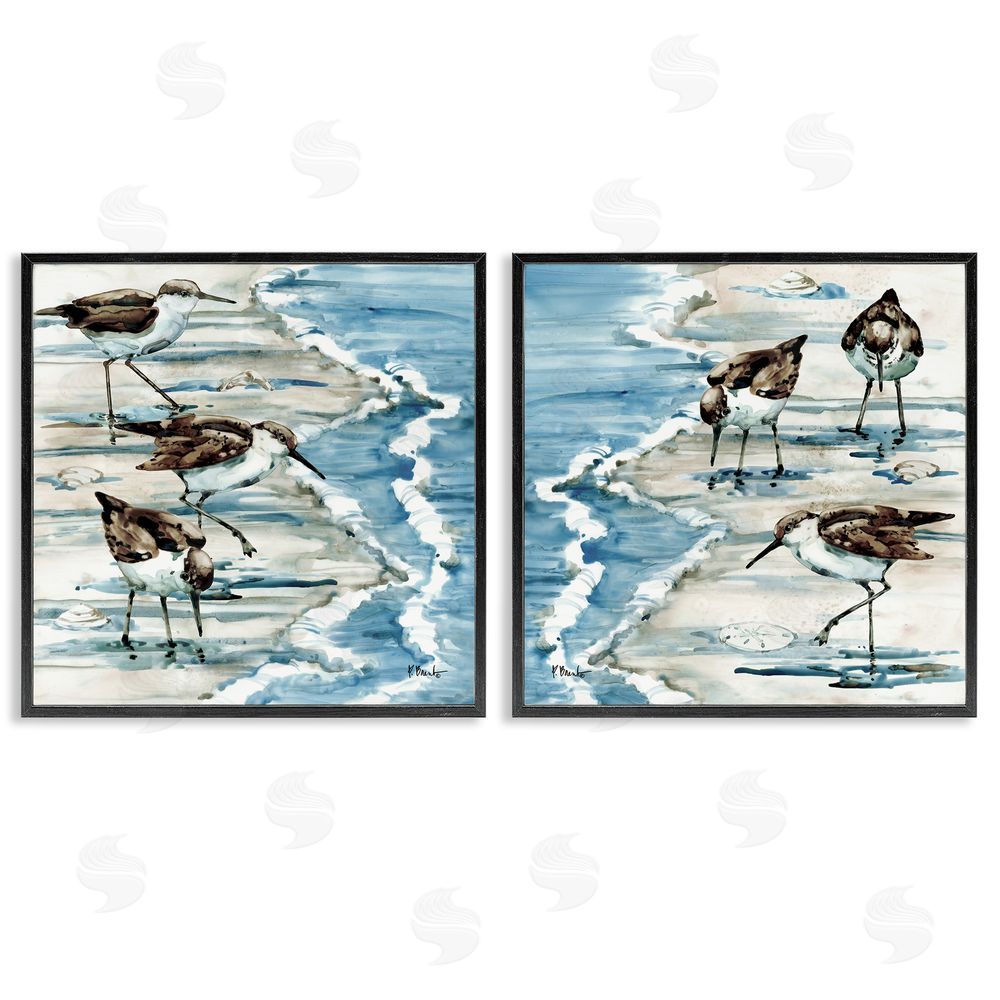 Paul Brent Sandpipers Grazing Beach Shore Black Framed Giclee Wall Art Print