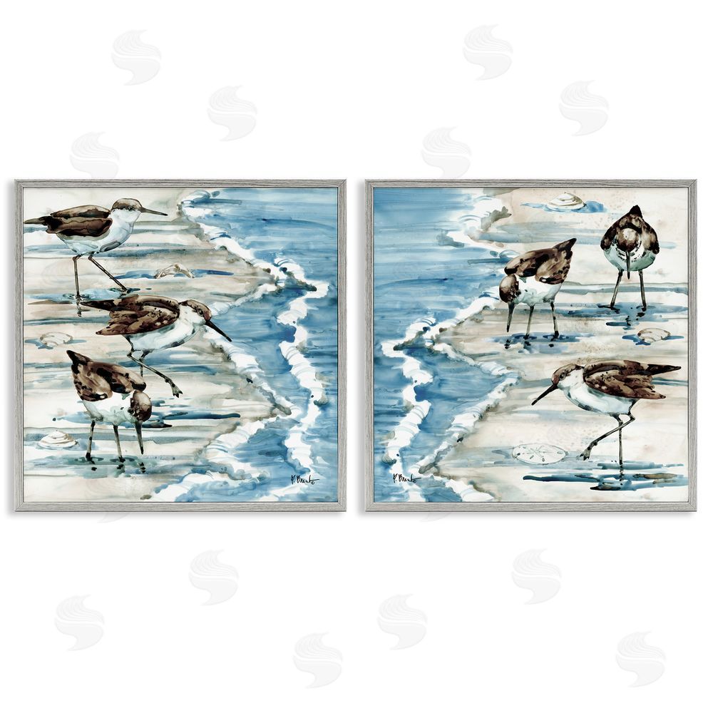 Paul Brent Sandpipers Grazing Beach Shore Gray Framed Giclee Wall Art Print
